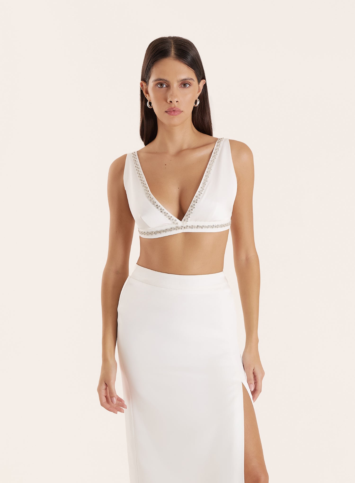 Cream Embellished Trim Plunge Bralet